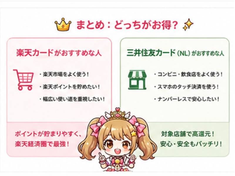 楽天カードと三井住友カードNLの比較まとめ図解