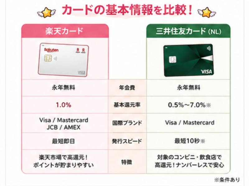 楽天カードと三井住友カードNLの基本スペック比較