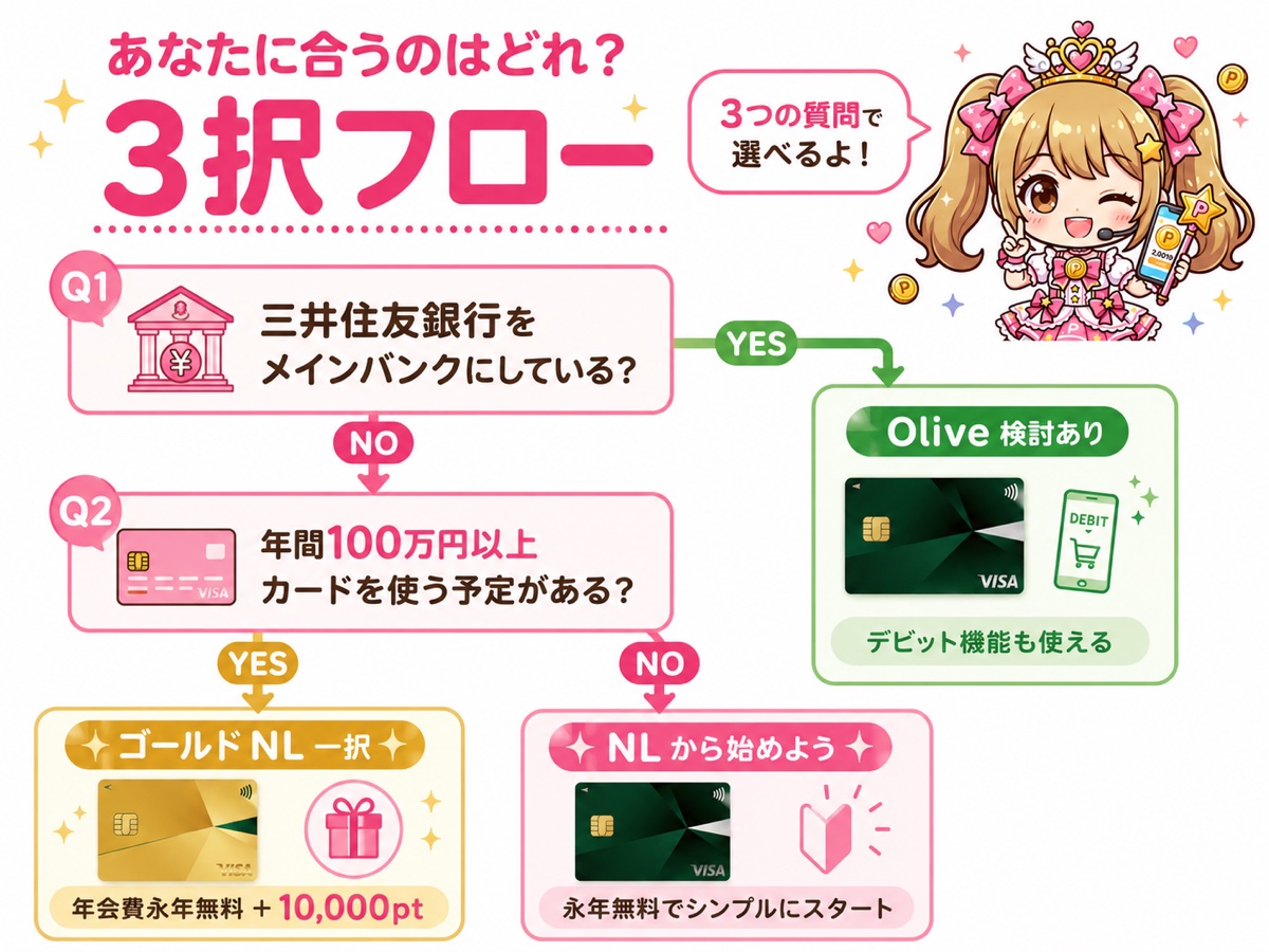 三井住友カードNL・ゴールドNL・Olive 3択の選び方フローチャート図解